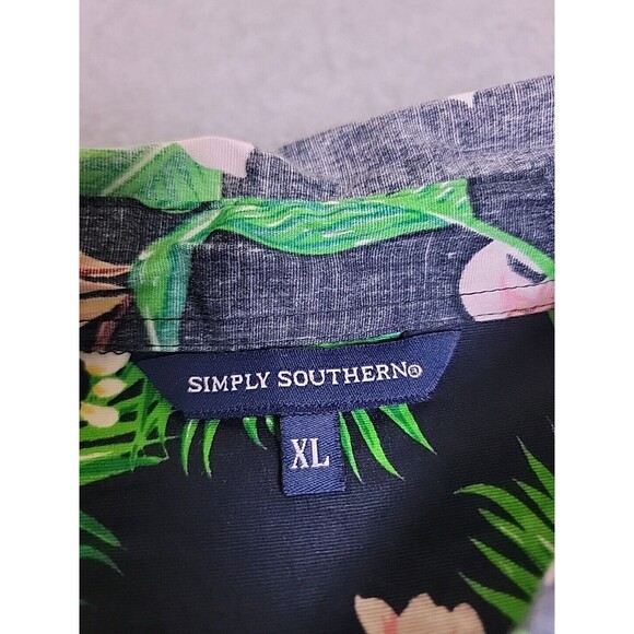 Simply Southern Hawaiian Shirt Mens XL Inside Out Blue Green Floral Stretch Camp - Picture 2 of 13